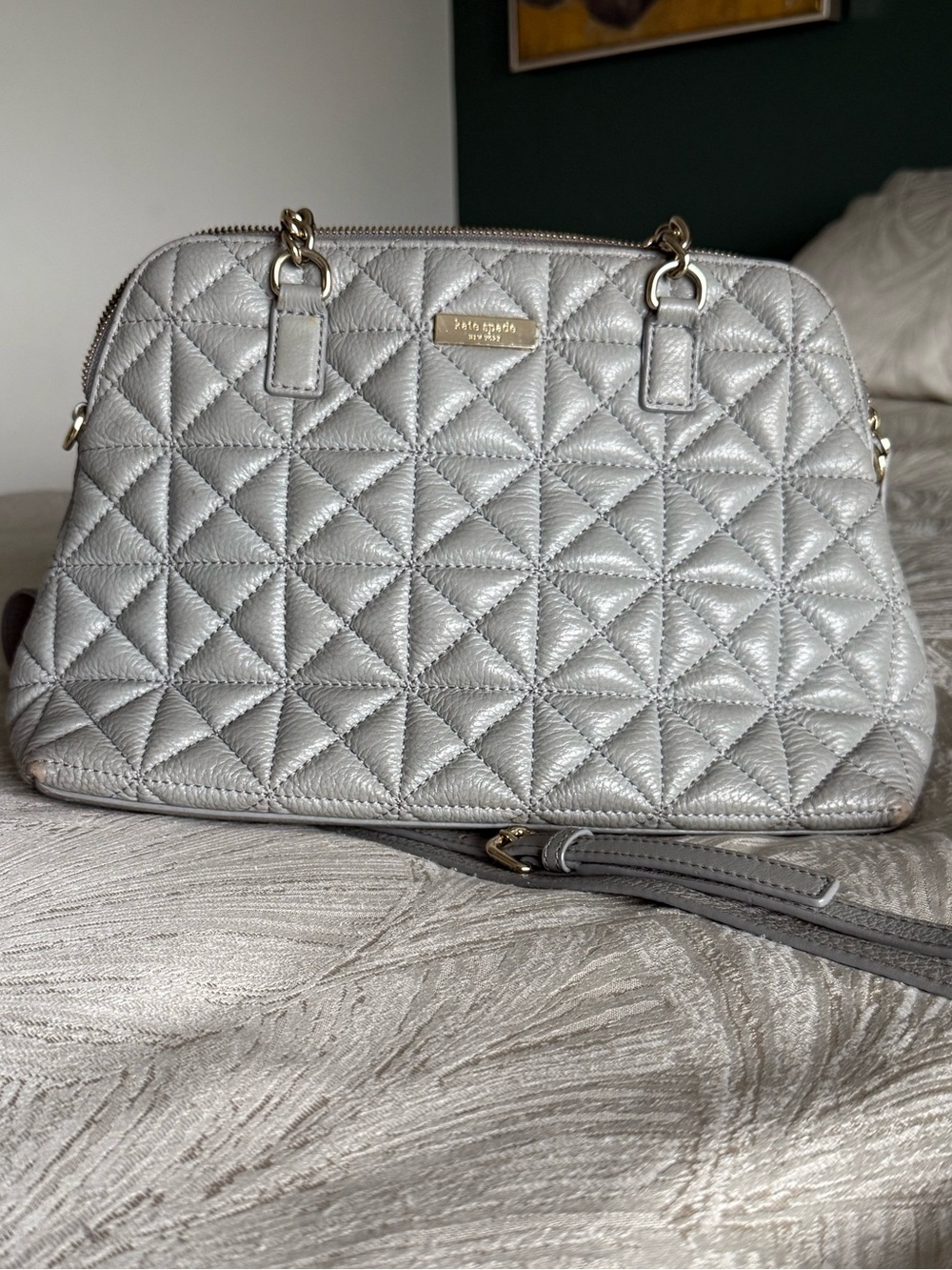 Kate Spade Gray Quilted Leather Crossbody Bag